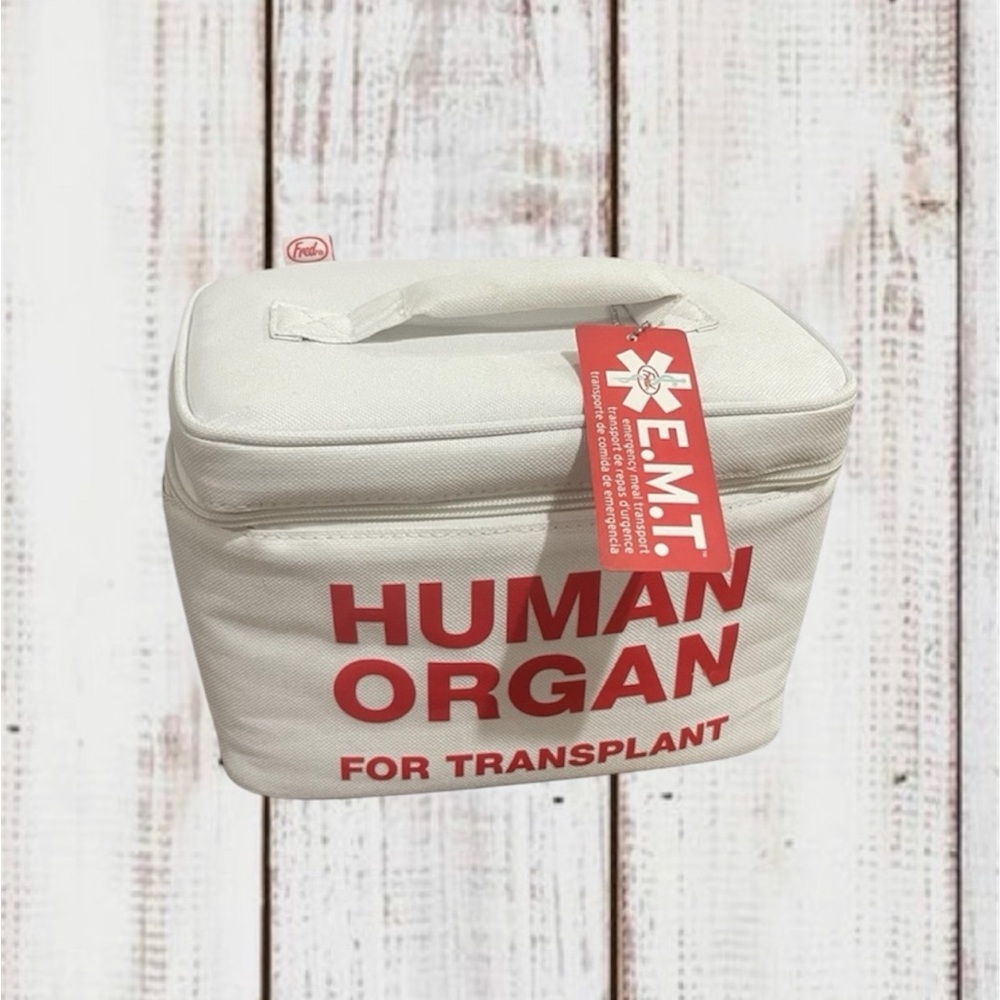 White and Red Human Organ Cooler Bag
